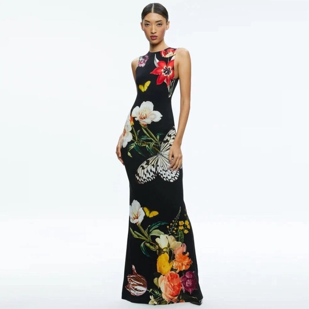 Alice + Olivia Delora Open Back Maxi in Essential Floral Sz 6